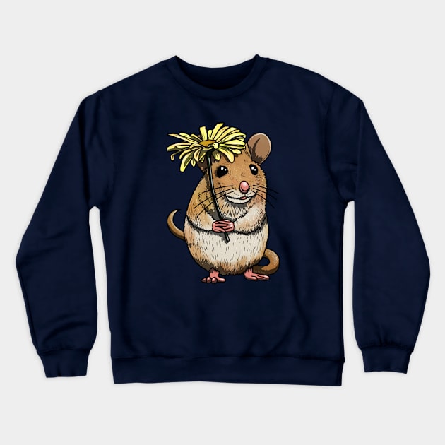 Mousie and Flower Yellow Crewneck Sweatshirt by Veya Art